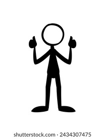 Hombre con pulgares hacia arriba icono, ilustración vectorial. Estilo de silueta. Palo hombre.