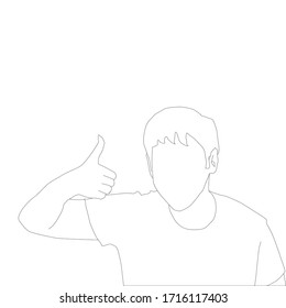 A man thumbs up to show black outline on white background : Vector black and white coloring page