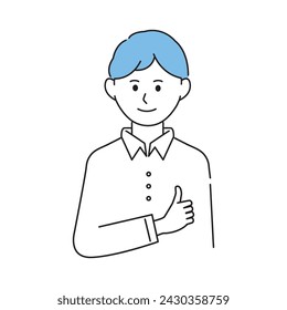 A man thumbs up, flat line infographic line drawing