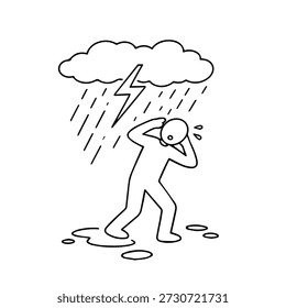 Homem em um ícone de linha de vetor de tempestade em um fundo branco.
Ícone de linha de vetor em um plano de fundo branco