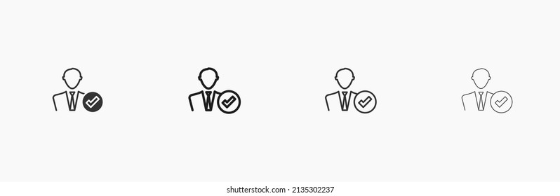 Man with tick symbol linear vector icon