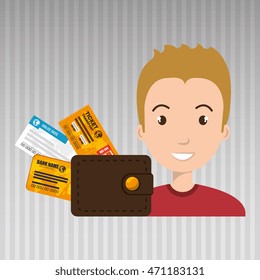 man ticket travel wallet vector illustration design