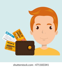 man ticket travel wallet vector illustration design