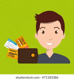 man ticket travel wallet vector illustration design