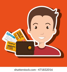 man ticket travel wallet vector illustration design