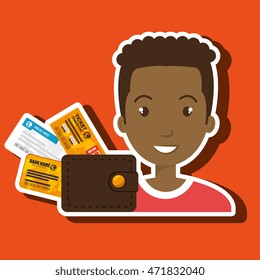 man ticket travel wallet vector illustration design