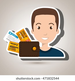 man ticket travel wallet vector illustration design