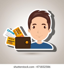 man ticket travel wallet vector illustration design