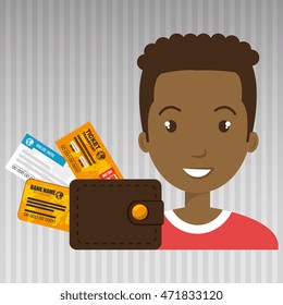 man ticket travel wallet vector illustration design