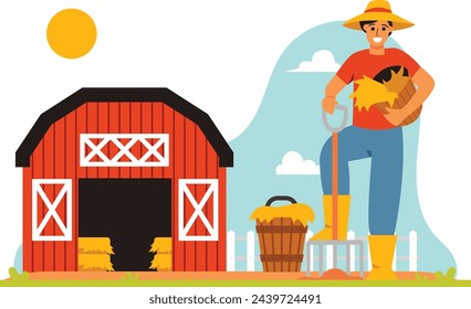 A man tidying up a hay field