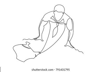 A man in a tie appears from the lamp as a gin. I am ready to fulfill any wishes of the client. continuous line drawing