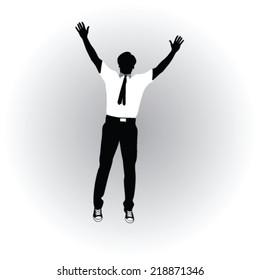 man with tie with hands in the air vector