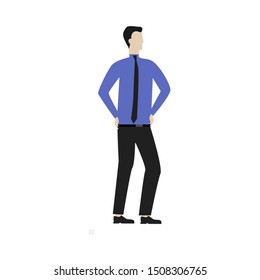 The man in the tie. Illustration. Flat cartoon character isolated on white background