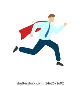 The man in the tie is running. Illustration. EPS file. Flat cartoon character isolated on white background.