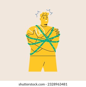 Man tied with rope. kidnapping concept. Colorful vector illustration

