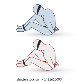 Man Tied-up, Blindfolded and Muted, hostage vector illustration