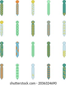Man ties icon pack, illustration, vector, on a white background.