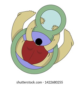 
A man in tights clasped to a number eight.  vector illustration.