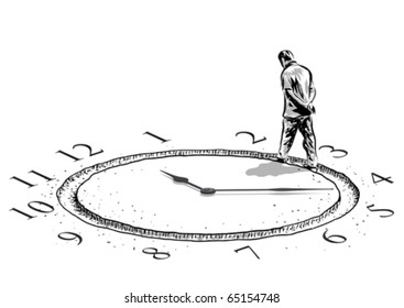 Man and time, a man walks on a clock, vector illustration