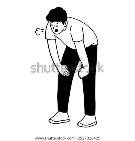 Man tired after running hand drawn illustration