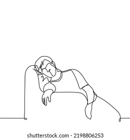man tired or apathetic lying down in a chair - one line drawing vector. concept depression, fatigue