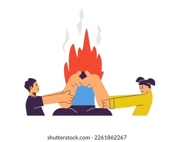 Man tired and exhausted by parents chores and duties, flat cartoon vector illustration isolated on white background. Parental burnout and fatigue of care of children.
