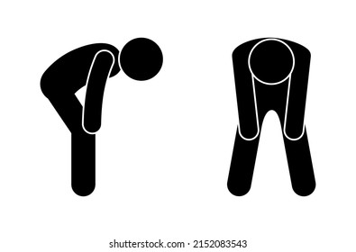 man tired, leaned forward, stopped and resting, break illustration, breakdown, human figure silhouette, isolated vector icon