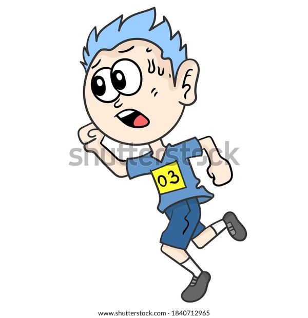 Man Tired Running Cartoon Illustration Sticker Stock Vector (Royalty ...