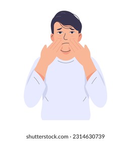 Man tired and sleepy, employee exhausted with work.
Hand drawn vector character illustration. Isolated on white background.