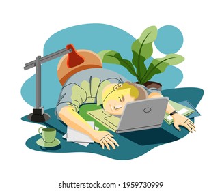 man tired or stressed from over worked concept