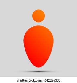 Man - toilet, restroom. Vector. Orange, red-yellow icon with shadow on gray background.