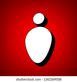 Man - toilet, restroom. Vector. Perspective view of white icon with black outline at reddish background.