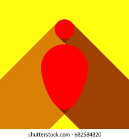 Man - toilet, restroom. Vector. Red icon with two flat reddish shadows on yellow background.