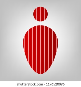Man - toilet, restroom. Vector. Vertically divided icon with colors from reddish gradient in gray background with light in center.