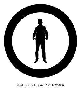 Man took out his empty pockets Businessman has not money silhouette concept icon black color vector illustration flat style simple imagein circle round