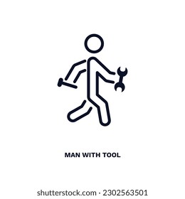 man with tool icon. Thin line man with tool icon from behavior and action collection. Outline vector isolated on white background. Editable man with tool symbol can be used web and mobile