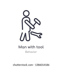 man with tool outline icon. isolated line vector illustration from behavior collection. editable thin stroke man with tool icon on white background