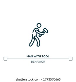 man with tool vector line icon. Simple element illustration. man with tool outline icon from behavior concept. Can be used for web and mobile
