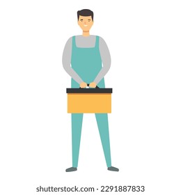 Man with toolbox icon cartoon vector. House repair. Home person
