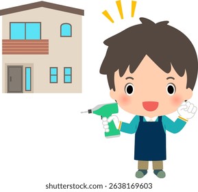 Man with tools and detached house, DIY