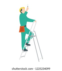 
A man with tools on a ladder depicting repairing man 
