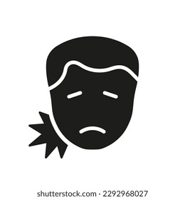 Man with Toothache Silhouette Icon. Patient Male with Dental Pain Glyph Pictogram. Teeth Ache Medical Problem. Human Oral Disease, Dentist's Treatment Symbol. Isolated Vector Illustration.