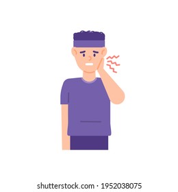 a man with toothache or swollen cheeks. people have goiter, a disease of the face. the expression on the face of the person who was in pain. flat style. vector design element