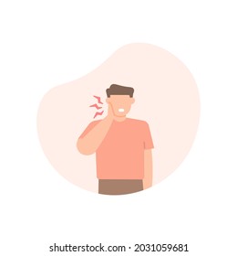 a man with toothache or swollen cheeks. people have goiter, a disease of the face. the expression on the face of the person who was in pain. flat style. vector design element