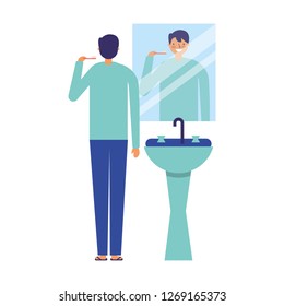 man with toothbrush in the bathroom