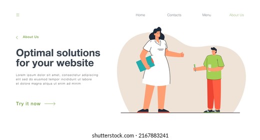 Man with toothbrush and glass of water standing near medical profession. Man having consultation with dentist flat vector illustration. Dentistry concept for banner, website design or landing web page