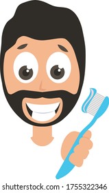 Man with toothbrush, illustration, vector on white background