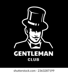 A man in a top hat. Gentleman club logo.