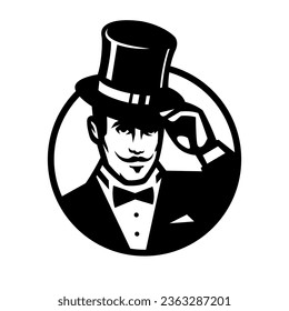 A man in a top hat. Gentleman club logo.