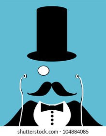 Man With Top Hat, Monocle And Earphones